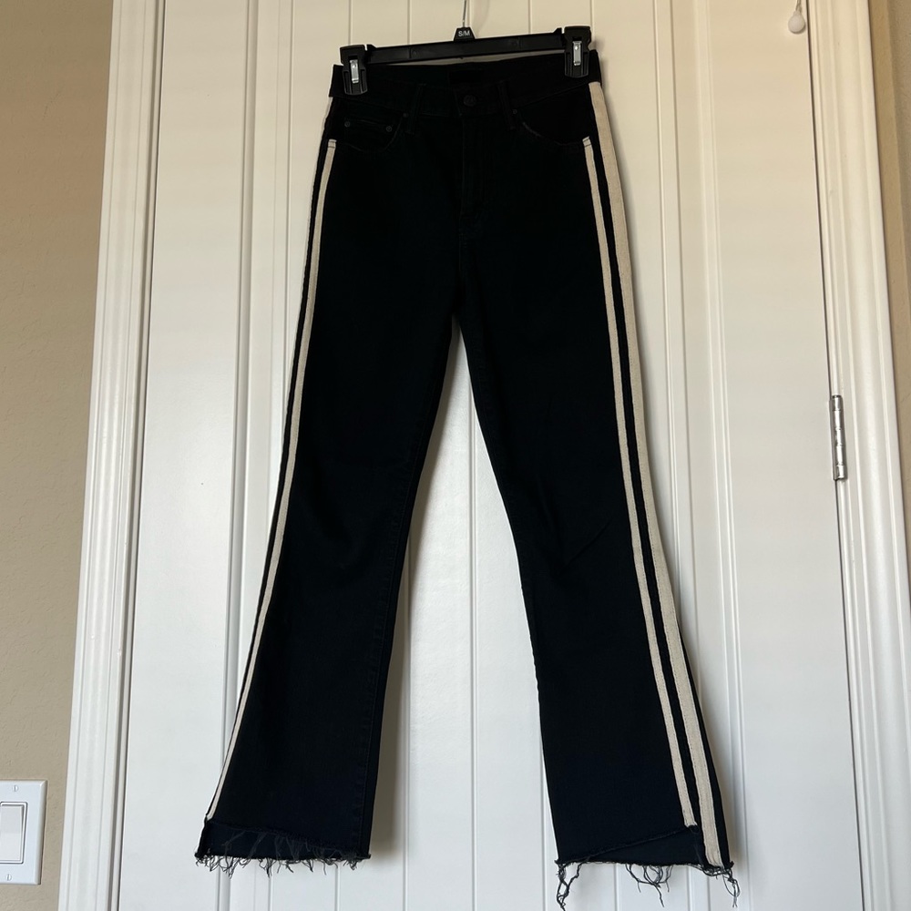 Mother Black Cropped Fray Jeans
